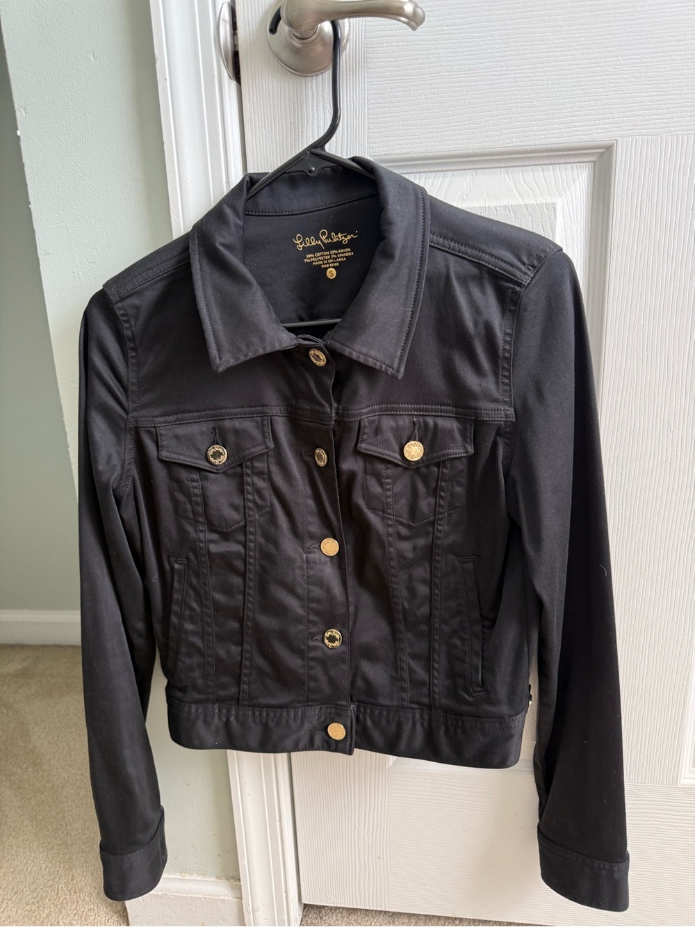 Lilly Pulitzer Black Jean Jacket with Gold Buttons